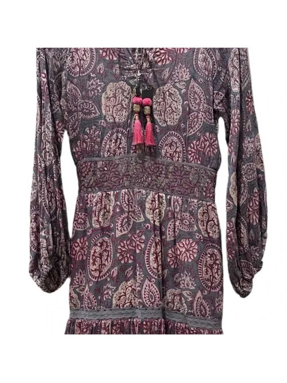 Bell by Alicia Bell "Grace" Long Sleeve Tiered Silk-Blend Midi Dress Size Small - Picture 5 of 13